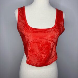 Pretty Little Thing - Red Snakeskin Matte Vinyl Underbust Seam Corset Crop Top